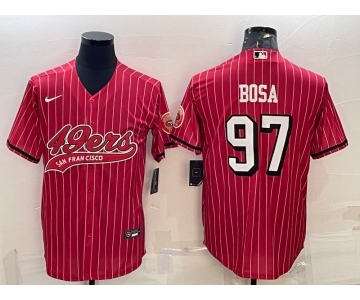 Men's San Francisco 49ers #97 Nick Bosa Red Pinstripe Color Rush With Patch Cool Base Stitched Baseball Jersey