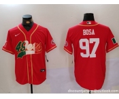 Men's San Francisco 49ers #97 Nick Bosa Red With Patch Cool Base Stitched Baseball Jersey