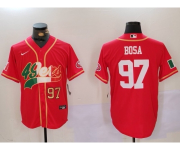 Men's San Francisco 49ers #97 Nick Bosa Red With Patch Cool Base Stitched Baseball Jerseys