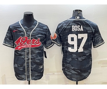 Men's San Francisco 49ers #97 Nike Bosa White Name Grey Camo With Patch Cool Base Stitched Baseball Jersey