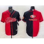 Men's San Francisco 49ers Big Logo Red Black White Blue Two Tone Stitched Baseball Jersey