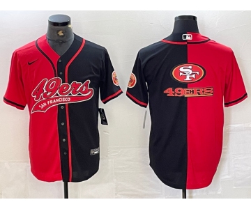 Men's San Francisco 49ers Big Logo Red Black White Blue Two Tone Stitched Baseball Jersey