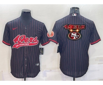 Men's San Francisco 49ers Black Pinstripe Team Big Logo With Patch Cool Base Stitched Baseball Jersey