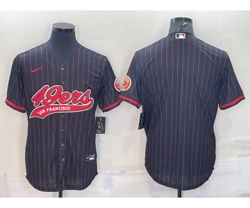 Men's San Francisco 49ers Blank Black Pinstripe With Patch Cool Base Stitched Baseball Jersey