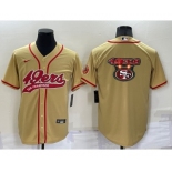 Men's San Francisco 49ers Gold Team Big Logo With Patch Cool Base Stitched Baseball Jersey