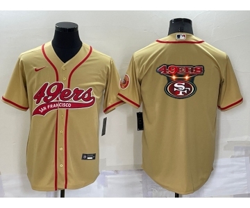 Men's San Francisco 49ers Gold Team Big Logo With Patch Cool Base Stitched Baseball Jersey