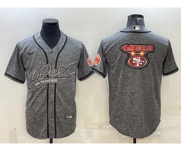 Men's San Francisco 49ers Grey Team Big Logo With Patch Cool Base Stitched Baseball Jersey