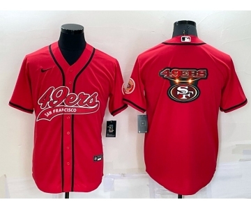 Men's San Francisco 49ers Red Team Big Logo With Patch Cool Base Stitched Baseball Jersey