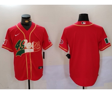 Men's San Francisco 49ers Red With Patch Cool Base Stitched Baseball Jersey