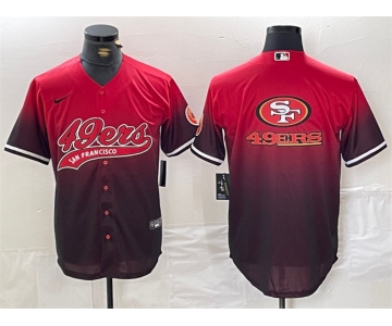 Men's San Francisco 49ers Team Big Logo Red Black With Patch Cool Base Stitched Baseball Jersey