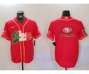 Men's San Francisco 49ers Team Big Logo Red With Patch Cool Base Stitched Baseball Jersey