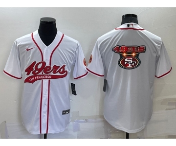 Men's San Francisco 49ers White Team Big Logo With Patch Cool Base Stitched Baseball Jersey