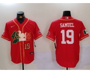 Men's San Francisco 49ers#19 Deebo Samuel Red With Patch Cool Base Stitched Baseball Jersey