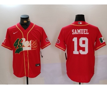 Men's San Francisco 49ers#19 Deebo Samuel Red With Patch Cool Base Stitched Baseball Jerseys