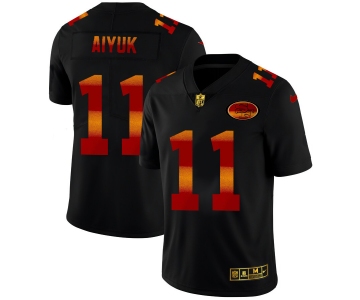 San Francisco 49ers #11 Brandon Aiyuk Men's Black Nike Red Orange Stripe Vapor Limited NFL Jersey