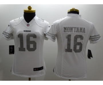 Nike Women San Francisco 49ers #16 Joe Montana Platinum White Jerseys