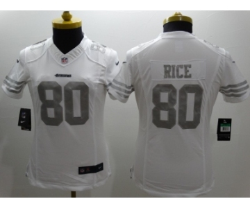 Nike Women San Francisco 49ers #80 Jerry Rice Platinum White Jerseys