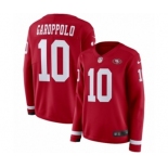 Women's Nike San Francisco 49ers #10 Jimmy Garoppolo Limited Red Therma Long Sleeve NFL Jersey