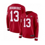 Women's Nike San Francisco 49ers #13 Aaron Burbridge Limited Red Therma Long Sleeve NFL Jersey