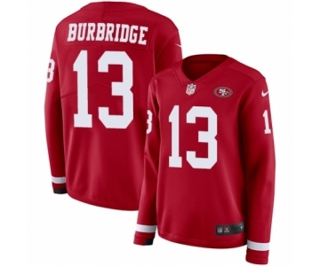 Women's Nike San Francisco 49ers #13 Aaron Burbridge Limited Red Therma Long Sleeve NFL Jersey