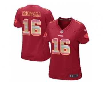 Women's Nike San Francisco 49ers #16 Joe Montana Limited Red Strobe NFL Jersey