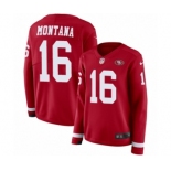 Women's Nike San Francisco 49ers #16 Joe Montana Limited Red Therma Long Sleeve NFL Jersey