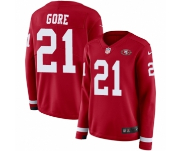 Women's Nike San Francisco 49ers #21 Frank Gore Limited Red Therma Long Sleeve NFL Jersey