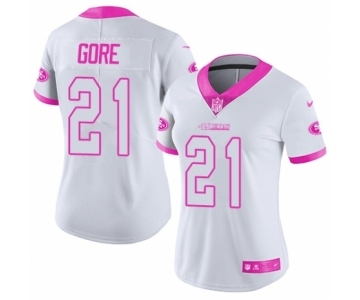 Women's Nike San Francisco 49ers #21 Frank Gore Limited White Pink Rush Fashion NFL Jersey