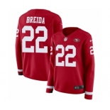 Women's Nike San Francisco 49ers #22 Matt Breida Limited Red Therma Long Sleeve NFL Jersey