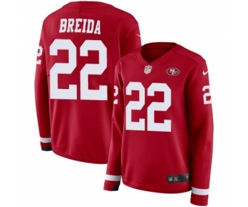 Women's Nike San Francisco 49ers #22 Matt Breida Limited Red Therma Long Sleeve NFL Jersey