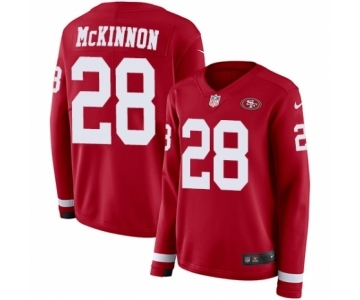 Women's Nike San Francisco 49ers #28 Jerick McKinnon Limited Red Therma Long Sleeve NFL Jersey