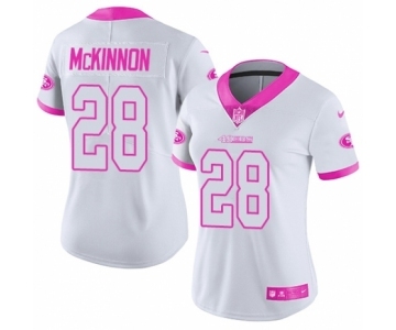 Women's Nike San Francisco 49ers #28 Jerick McKinnon Limited White Pink Rush Fashion NFL Jersey