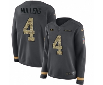 Women's Nike San Francisco 49ers #4 Nick Mullens Limited Black Salute to Service Therma Long Sleeve NFL Jersey