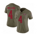 Women's Nike San Francisco 49ers #4 Nick Mullens Limited Olive 2017 Salute to Service NFL Jersey