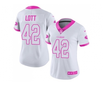 Women's Nike San Francisco 49ers #42 Ronnie Lott White Pink Stitched NFL Limited Rush Fashion Jersey