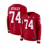 Women's Nike San Francisco 49ers #74 Joe Staley Limited Red Therma Long Sleeve NFL Jersey