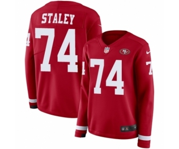 Women's Nike San Francisco 49ers #74 Joe Staley Limited Red Therma Long Sleeve NFL Jersey