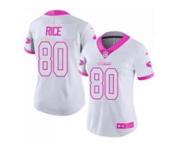 Women's Nike San Francisco 49ers #80 Jerry Rice White Pink Stitched NFL Limited Rush Fashion Jersey