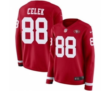 Women's Nike San Francisco 49ers #88 Garrett Celek Limited Red Therma Long Sleeve NFL Jersey