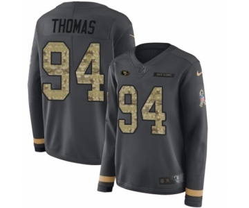 Women's Nike San Francisco 49ers #94 Solomon Thomas Limited Black Salute to Service Therma Long Sleeve NFL Jersey