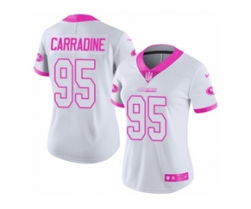 Women's Nike San Francisco 49ers #95 Cornellius Carradine Limited White Pink Rush Fashion NFL Jersey