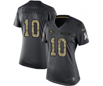 Women's San Francisco 49ers #10 Jimmy Garoppolo Limited Black 2016 Salute to Service Football Jersey