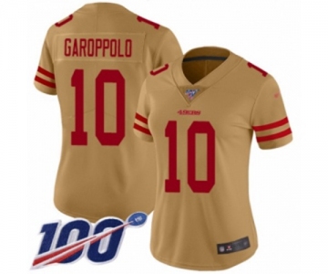 Women's San Francisco 49ers #10 Jimmy Garoppolo Limited Gold Inverted Legend 100th Season Football Jersey