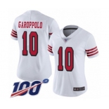 Women's San Francisco 49ers #10 Jimmy Garoppolo Limited White Rush Vapor Untouchable 100th Season Football Jersey