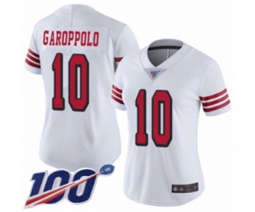 Women's San Francisco 49ers #10 Jimmy Garoppolo Limited White Rush Vapor Untouchable 100th Season Football Jersey