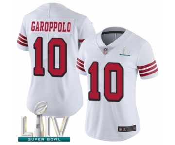 Women's San Francisco 49ers #10 Jimmy Garoppolo Limited White Rush Vapor Untouchable Super Bowl LIV Bound Football Jersey