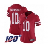 Women's San Francisco 49ers #10 Jimmy Garoppolo Red Team Color Vapor Untouchable Limited Player 100th Season Football Jersey