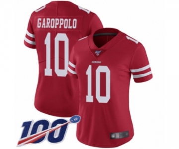 Women's San Francisco 49ers #10 Jimmy Garoppolo Red Team Color Vapor Untouchable Limited Player 100th Season Football Jersey