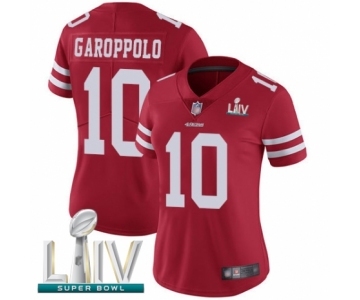 Women's San Francisco 49ers #10 Jimmy Garoppolo Red Team Color Vapor Untouchable Limited Player Super Bowl LIV Bound Football Jersey