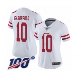 Women's San Francisco 49ers #10 Jimmy Garoppolo White Vapor Untouchable Limited Player 100th Season Football Jersey